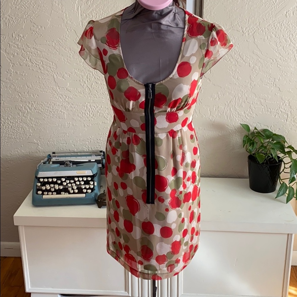 Mac & Jac Sheer Overlay Zip Front Dress XS